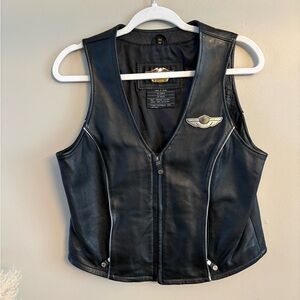 Harley-Davidson Black Leather ladies vest with Silver Logo commemorating 100 yr